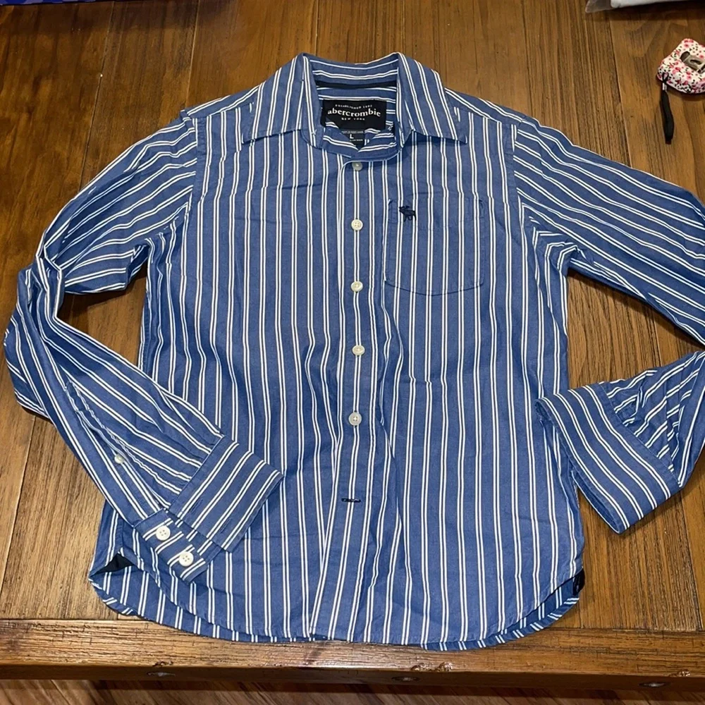 Vintage kids‎ Abercrombie blue white long sleeve Button Down Shirt size large